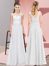 Smart Floor Length White Court Dresses for Sweet 16 Chiffon Sleeveless Beading and Appliques