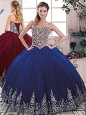 Luxurious Sleeveless Floor Length Beading and Embroidery Lace Up Quinceanera Dress with Royal Blue
