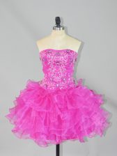 Ideal Sleeveless Lace Up Mini Length Beading and Ruffles Prom Gown