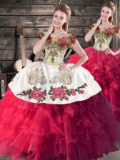  Pink And White Sleeveless Embroidery and Ruffles Floor Length Sweet 16 Dresses