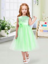 Exceptional Empire Sequins and Hand Made Flower Toddler Flower Girl Dress Zipper Organza Sleeveless Tea Length