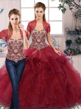 Colorful Tulle Sleeveless Floor Length Quince Ball Gowns and Beading and Ruffles