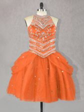 New Style Orange Red Sleeveless Mini Length Beading Lace Up 