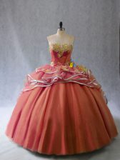 Classical Sweetheart Sleeveless Tulle 15 Quinceanera Dress Appliques and Ruffles Brush Train Lace Up