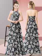 Smart Multi-color Empire Halter Top Sleeveless Chiffon Floor Length Zipper Beading Homecoming Dress