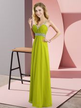 Artistic Empire Olive Green Straps Chiffon Sleeveless Floor Length Criss Cross