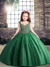  Beading High School Pageant Dress Dark Green Lace Up Sleeveless Floor Length
