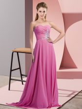  Lilac Empire Beading Prom Dresses Lace Up Chiffon Sleeveless