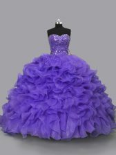 Luxury Sleeveless Beading and Ruffles Lace Up Vestidos de Quinceanera