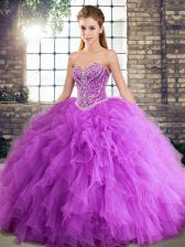 Suitable Lavender Lace Up Sweet 16 Quinceanera Dress Beading and Ruffles Sleeveless Floor Length
