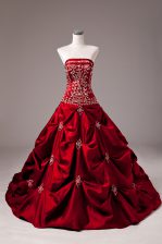  Sleeveless Brush Train Embroidery and Pick Ups Lace Up 15th Birthday Dress