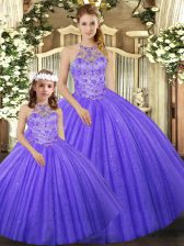 Captivating Lavender Tulle Lace Up Ball Gown Prom Dress Sleeveless Floor Length Beading