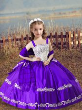 Super Purple Lace Up Pageant Dress Toddler Beading and Embroidery Sleeveless Floor Length