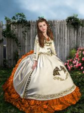  Sleeveless Sweep Train Embroidery and Ruffles Lace Up Girls Pageant Dresses