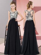 Classical Scoop Sleeveless Zipper Court Dresses for Sweet 16 Black Chiffon