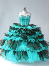Luxurious Ball Gowns Quinceanera Dress Blue And Black Sweetheart Organza Sleeveless Floor Length Lace Up