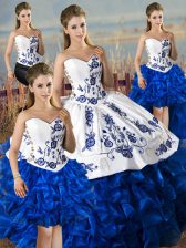  Ball Gowns Sweet 16 Dresses Blue And White Sweetheart Satin and Organza Sleeveless Floor Length Lace Up