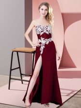  Chiffon Sweetheart Sleeveless Zipper Lace and Appliques Prom Gown in Burgundy