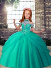  Floor Length Ball Gowns Sleeveless Turquoise Pageant Gowns Lace Up