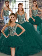  Tulle Sleeveless Floor Length 15th Birthday Dress and Beading and Ruffles