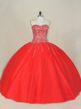 Spectacular Red Lace Up Sweetheart Beading Ball Gown Prom Dress Tulle Sleeveless