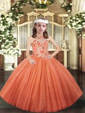  Sleeveless Lace Up Floor Length Appliques Little Girls Pageant Dress Wholesale