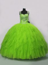 Fashion Sleeveless Floor Length Beading and Ruffles Lace Up Sweet 16 Dresses