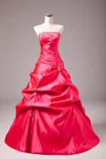 Custom Made Beading and Appliques Quinceanera Gown Hot Pink Lace Up Sleeveless Floor Length