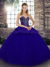 Stylish Blue Sleeveless Beading and Appliques Floor Length Sweet 16 Dress