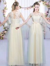  Empire Dama Dress for Quinceanera Champagne Scoop Tulle Sleeveless Floor Length Lace Up
