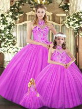  Sleeveless Embroidery Lace Up Quince Ball Gowns