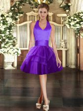  Tulle Halter Top Sleeveless Lace Up Ruffled Layers in Purple