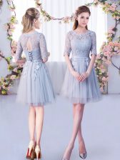  Lace Dama Dress Grey Lace Up Half Sleeves Mini Length