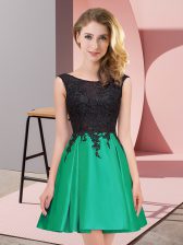 Designer Sleeveless Satin Mini Length Zipper Court Dresses for Sweet 16 in Green with Lace