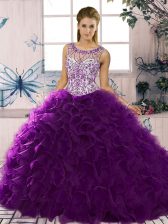  Organza Sleeveless Floor Length Vestidos de Quinceanera and Beading and Ruffles