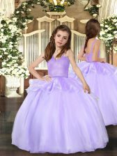  Lavender Sleeveless Floor Length Beading Lace Up Little Girl Pageant Dress