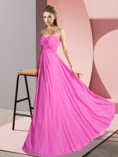  Rose Pink Empire Sweetheart Sleeveless Chiffon Floor Length Lace Up Ruching 