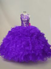 Colorful Purple Sleeveless Ruffles and Sequins Floor Length Quinceanera Dresses