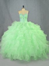  Green Lace Up Quinceanera Dresses Beading and Ruffles Sleeveless Floor Length