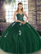 Modest Green Sweetheart Lace Up Beading and Appliques Quince Ball Gowns Sleeveless