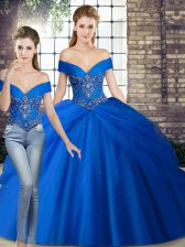  Royal Blue Sleeveless Beading and Pick Ups Lace Up Quinceanera Gowns