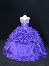  Sleeveless Brush Train Lace Up Beading and Pick Ups Quince Ball Gowns