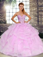 Extravagant Sleeveless Floor Length Beading and Ruffles Lace Up Quinceanera Gowns with Lilac