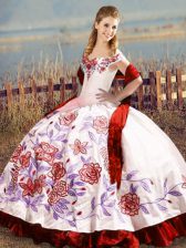  Satin Sleeveless Floor Length Ball Gown Prom Dress and Embroidery and Ruffles