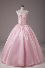 Smart Organza Strapless Sleeveless Lace Up Beading and Embroidery Sweet 16 Dresses in Baby Pink