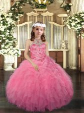  Pink Kids Pageant Dress Party and Wedding Party with Beading Scoop Sleeveless Lace Up