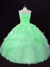 Luxury Ball Gowns Organza Sweetheart Sleeveless Hand Made Flower Floor Length Lace Up Ball Gown Prom Dress