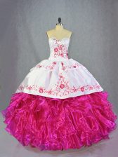 Elegant Hot Pink Sleeveless Organza Brush Train Lace Up Quinceanera Dresses for Sweet 16 and Quinceanera