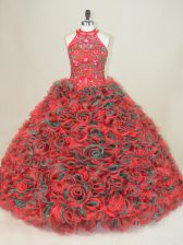  Multi-color Lace Up Sweet 16 Dresses Embroidery Sleeveless Brush Train