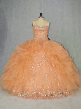 Best Orange Sleeveless Organza Lace Up Quinceanera Gowns for Sweet 16 and Quinceanera